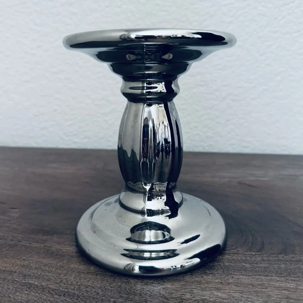 Silver Metallic Pillar Candle Holder Base